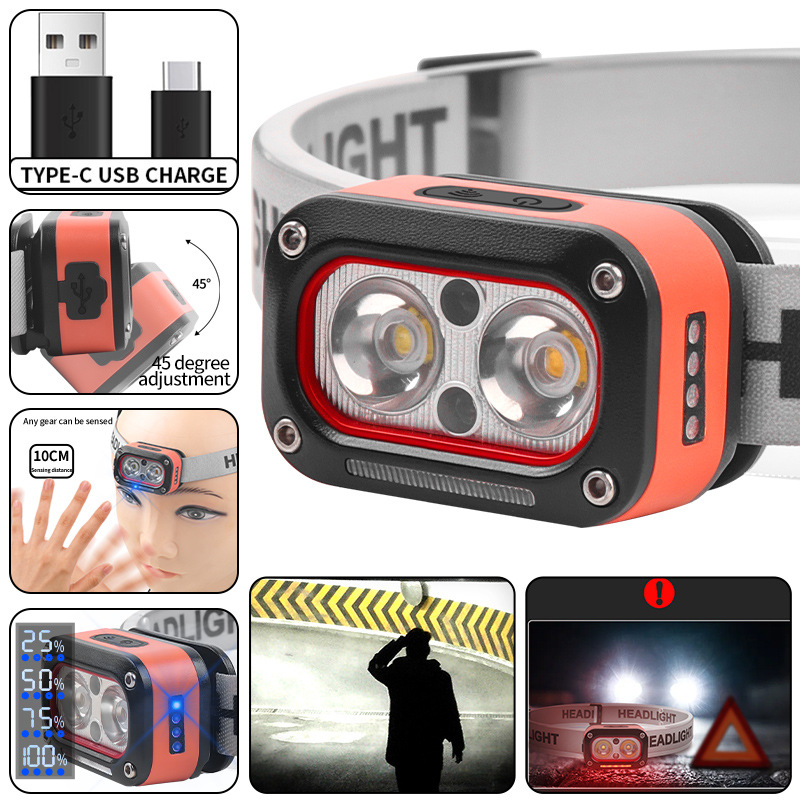 Super Bright LED Headlamp Rechargeable Sensor Headlight Waterproof Flashlight for Camping Hiking Fishing Cycling