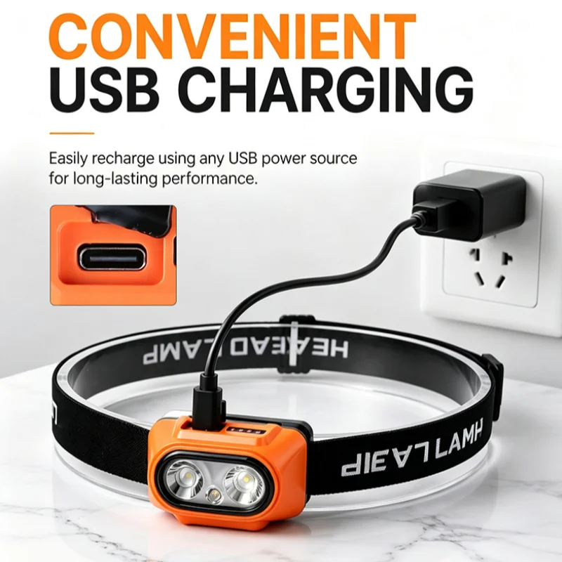 LED Headlamp Induction Head Lamp USB Rechargeable Head Flashlight Outdoor Camping Fishing Sensor Headlight
