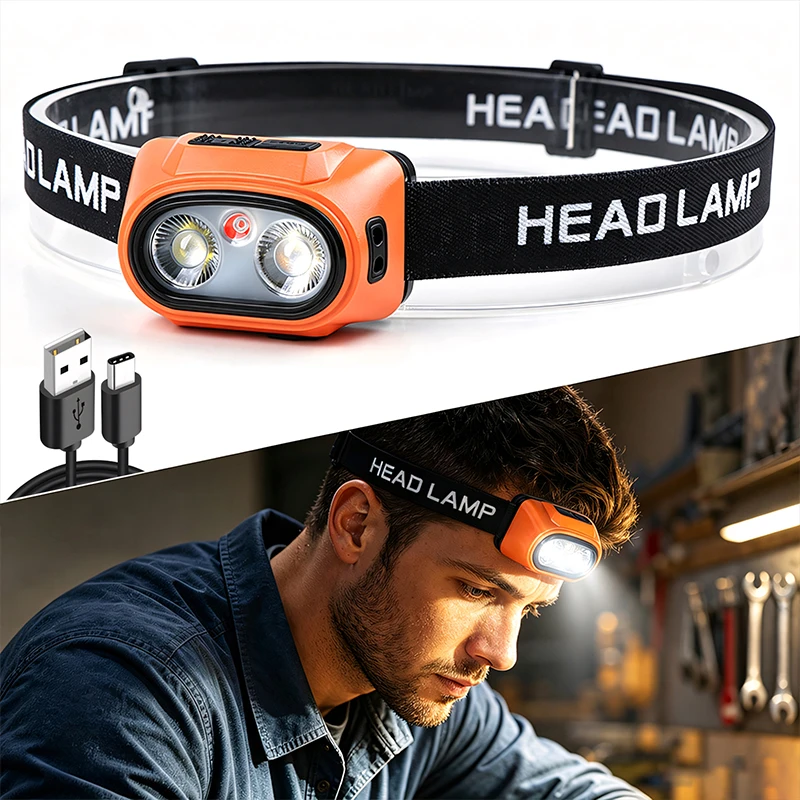 LED Headlamp Induction Head Lamp USB Rechargeable Head Flashlight Outdoor Camping Fishing Sensor Headlight