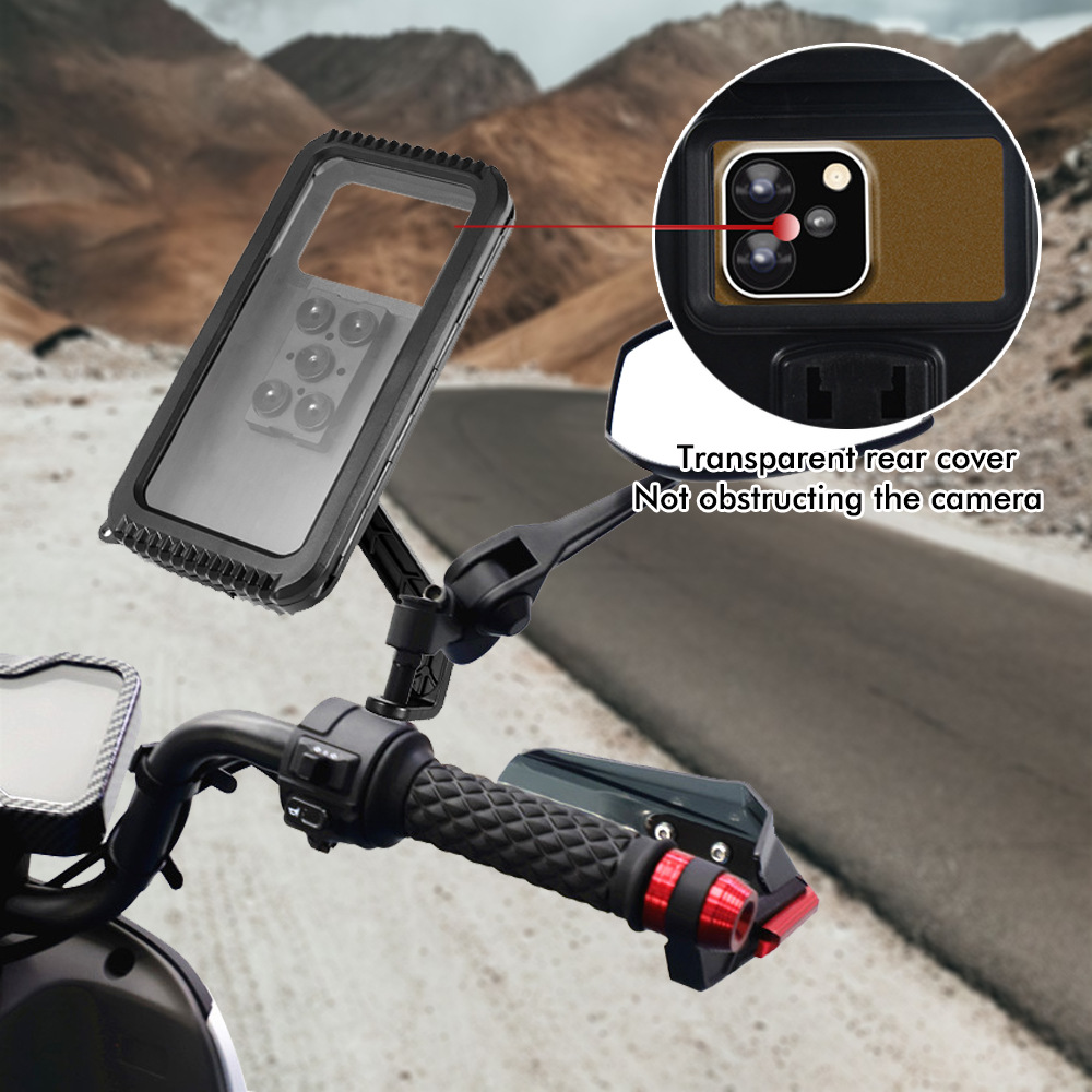 Waterproof Flip-Side-Open Bicycle Phone Holder 4.0-7.0 Inch 360 Rotatable Motorcycle E-Bike Phone Mount Handlebar Mirror Base