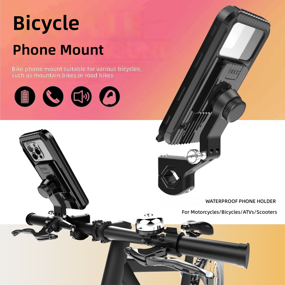 Waterproof Flip-Side-Open Bicycle Phone Holder 4.0-7.0 Inch 360 Rotatable Motorcycle E-Bike Phone Mount Handlebar Mirror Base