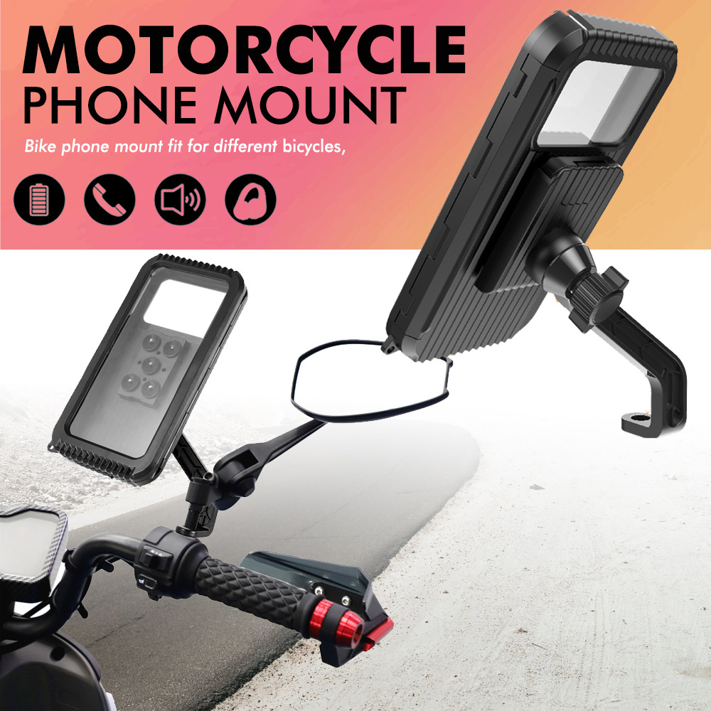 Waterproof Flip-Side-Open Bicycle Phone Holder 4.0-7.0 Inch 360 Rotatable Motorcycle E-Bike Phone Mount Handlebar Mirror Base