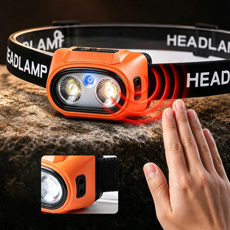 LED Headlamp Induction Head Lamp USB Rechargeable Head Flashlight Outdoor Camping Fishing Sensor Headlight