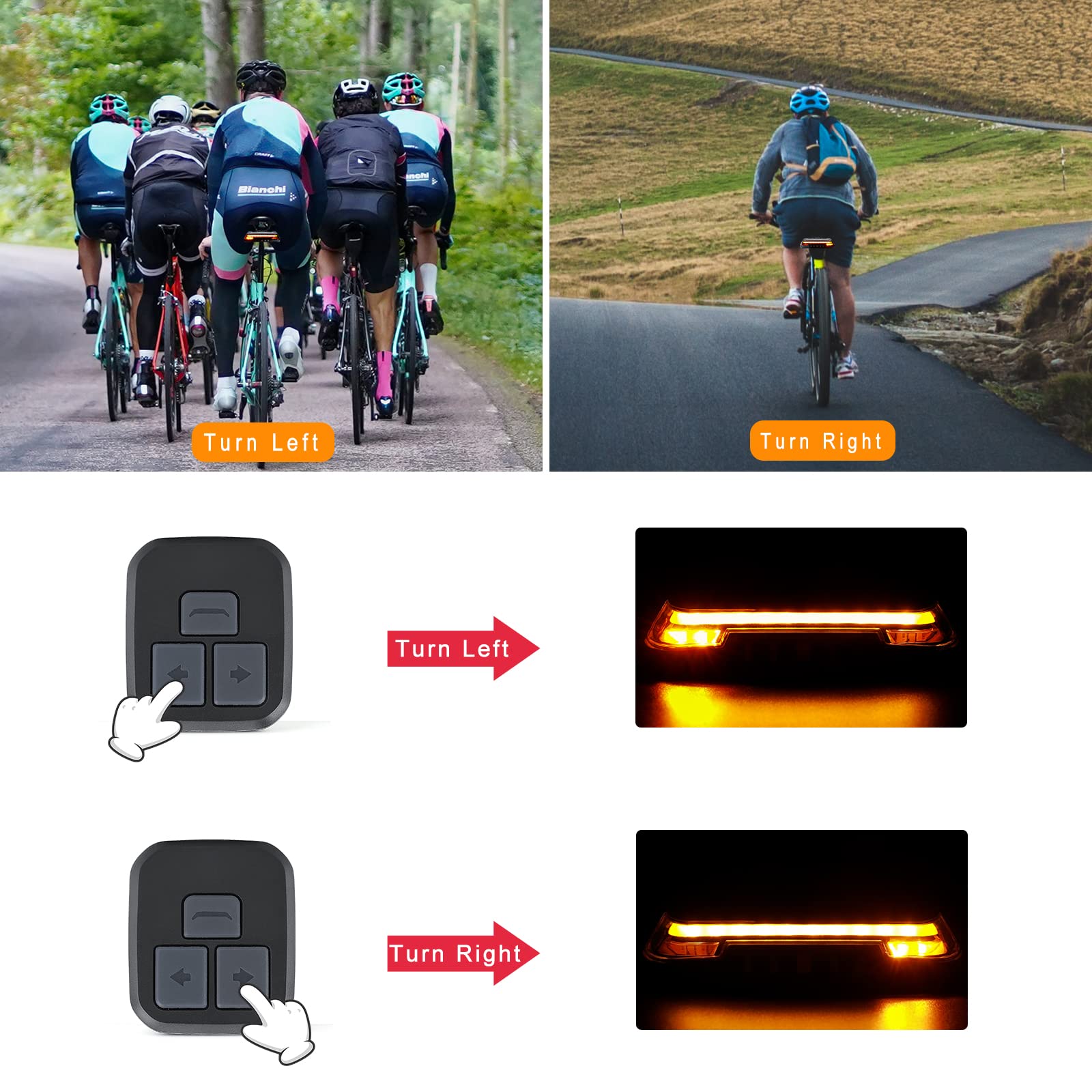 Bike Brake Light Wireless Remote High Brightness Turn Signal USB Rechargeable 360° Visible Cycling Safety Tail Light Waterproof